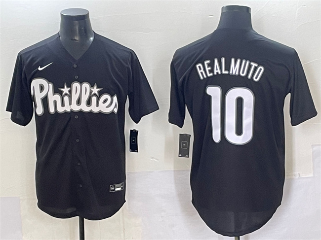 Men's Philadelphia Phillies #10 J.T. Realmuto Black Lights Out Limited Stitched Baseball Jersey Men's Philadelphia Phillies #10 J.T. Realmuto Black Lights Out Limited Stitched Baseball Jersey